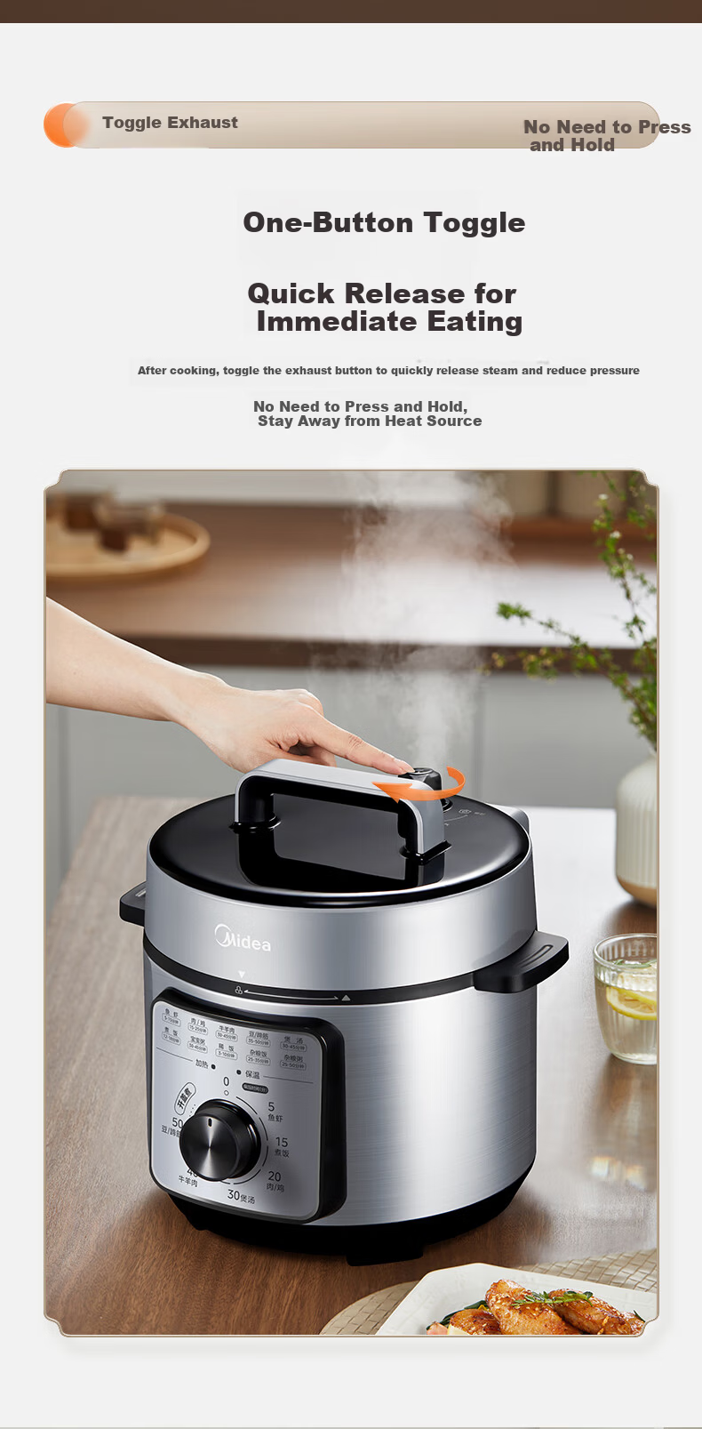 Midea 4L Electric Pressure Cooker Multifunctional Household Knob Easy Operation Non-stick Inner Pot Open Lid Hot Pot High Pressure Cooker MY-E4809 [ZMD Peace of Mind Series] 3