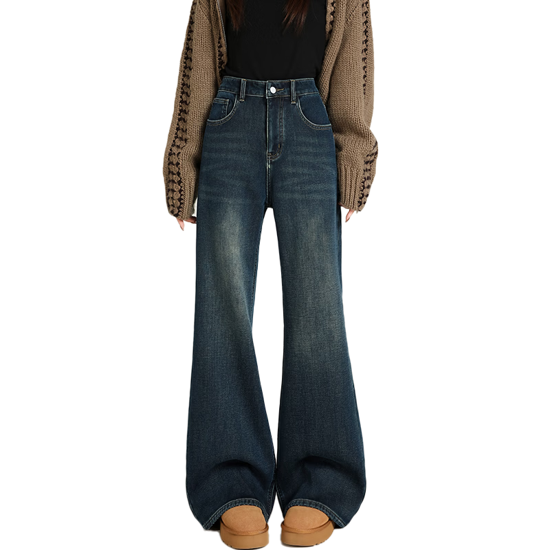 Xueqiman Women's Flared Jeans 2026 Spring High Waist Stretch Slim Fit Floor-Length Bell Bottoms