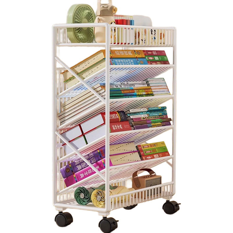 Milin Mobile Desk Side Storage Bookshelf, Classroom Desk Organizer with Wheels for Students' Books, Six-Tier White