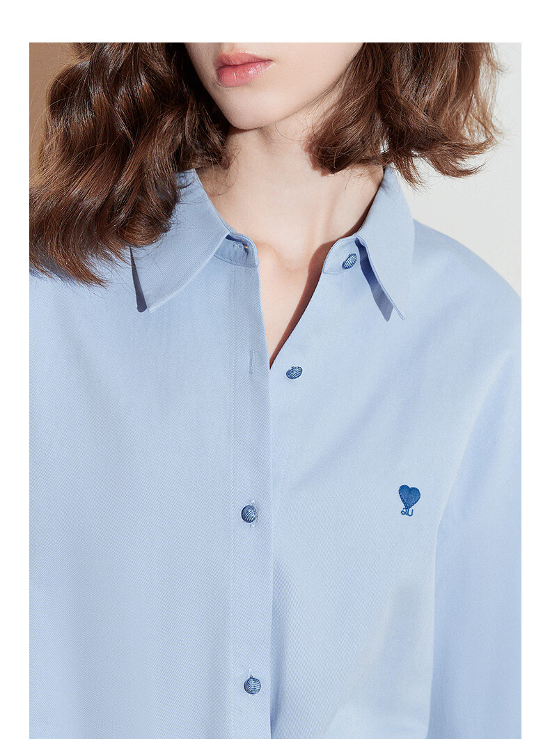 Chuyua Heart Embroidery Shirt Women 2025 Autumn New Simple Versatile Solid Color Pure Cotton Blouse White L 8