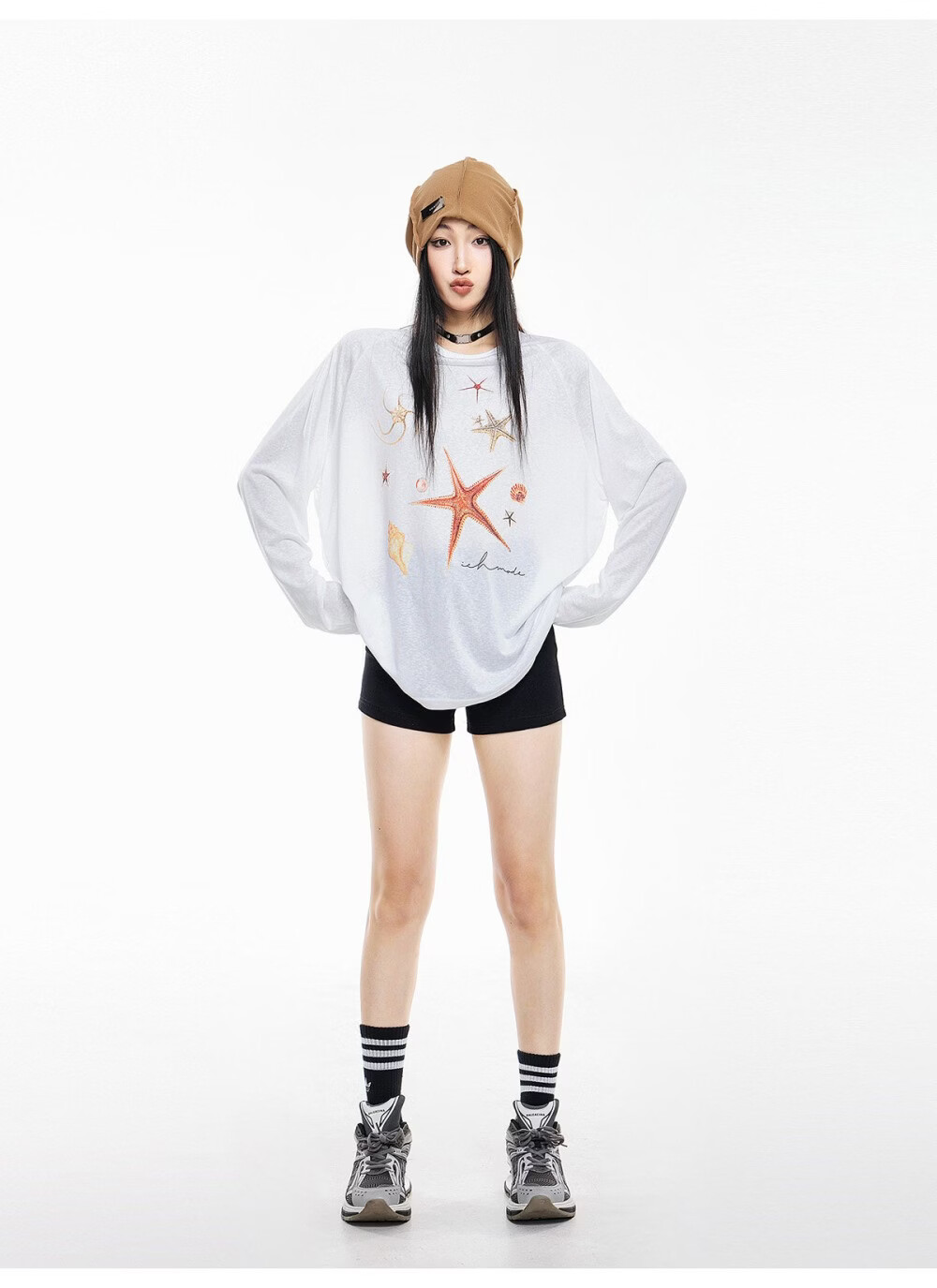 ICH MODE American Style Lightweight Cooling Physical Sunscreen Cover Shirt Women Summer New Loose Long Sleeve T-Shirt White S 28