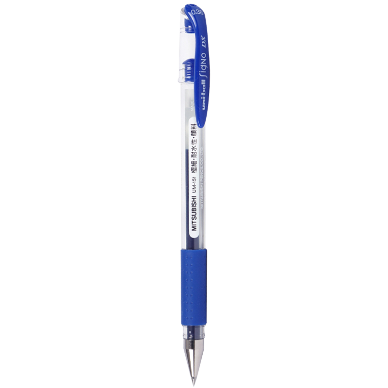 Uni Mitsubishi UMR-151 Water-Resistant Double-Ball Gel Pen, 0.38mm Neutral Pen, Financial Signing Pen, Multiple Colors Available (Refill UMR-1), Blue, Single Pe