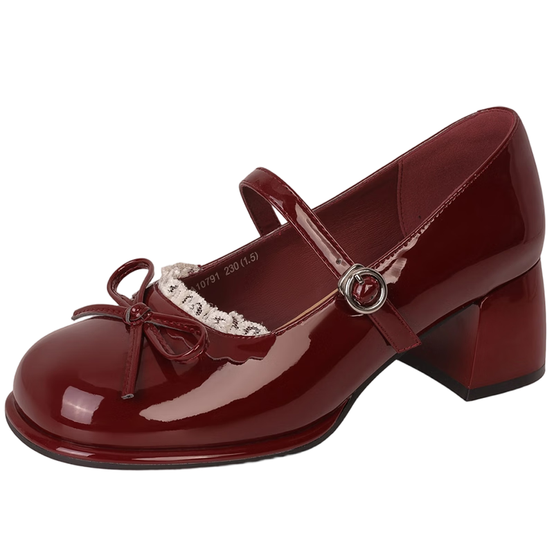 Josiny Mary Jane Shoes Women French Retro Chunky Heel Single Shoes Elegant Wedding High Heels Red 36
