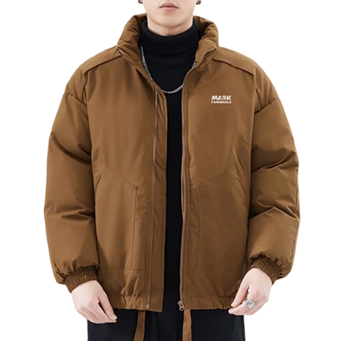 FAIRWHALE Men's Cotton Jacket Autumn Winter Casual Stand Collar Thickened Warm Outdoor Puffer Coat Dark Gray XL