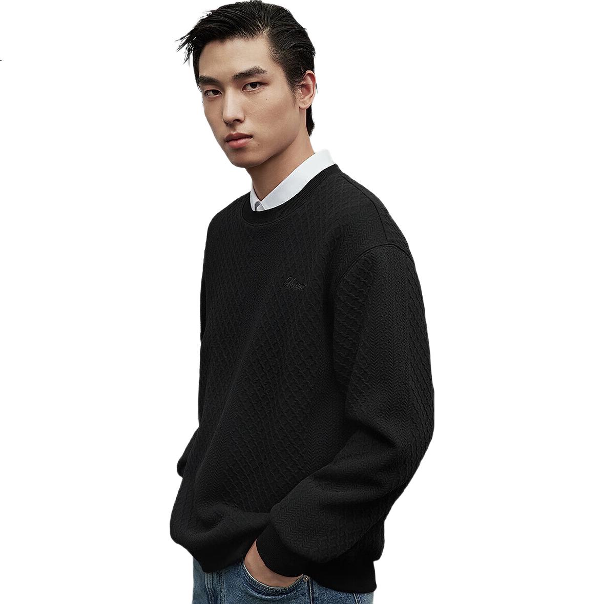 GXG Men's Round Neck Sweatshirt, New Winter 2024 Product, Black, Size 175/L