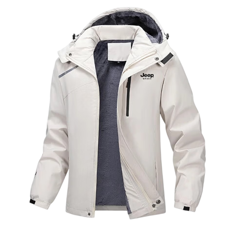 JEEP SPIRIT Men's Fleece-Lined Windproof Warm Outdoor Jacket Autumn Winter Plus Size Thick Coat Off-White 5XL