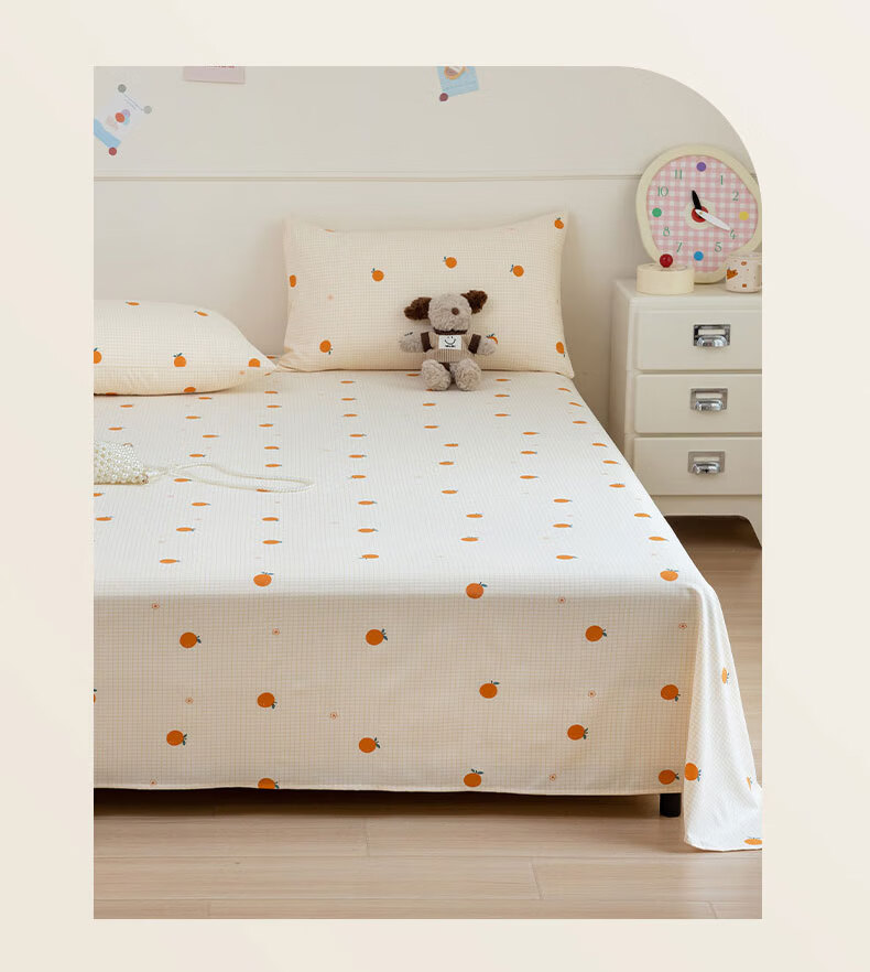 KING SHORE Brushed Cotton Sheet 7A Antibacterial Thickened Naked Sleep Bed Sheet Dormitory Student Single 160*230cm Sweet Orange 9