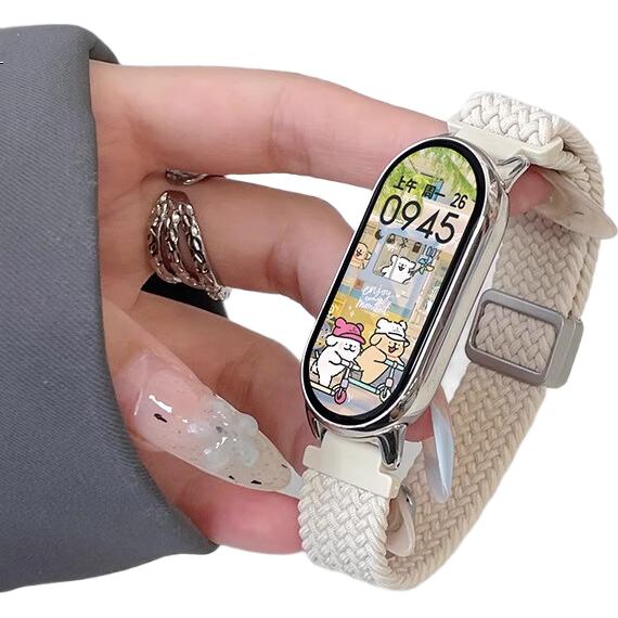Ремешок Iboann из плетеного нейлона с магнитной застежкой для Xiaomi Band 9/10, совместимый с Xiaomi Band 8, дышащий летний стиль, универсальный аксессуар для Xiaomi 9/8, цвет "Звездное небо"