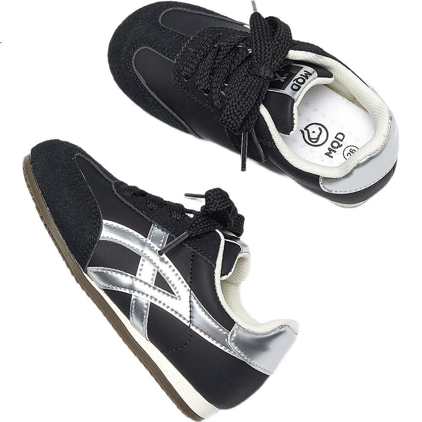 MQD Children's Canvas Shoes, Spring Boys And Girls Fashion Simple White Sneakers, Versatile Soft-Soled Training Shoes, Black, Size 37