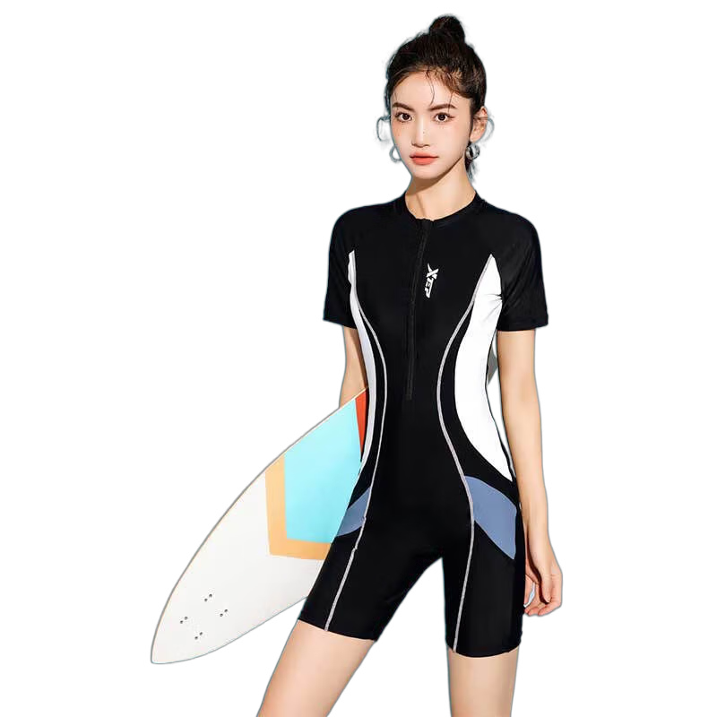 Xtep Women's Professional One-Piece Swimwear Large Size Slimming Conservative Square Leg Swimsuit for Swimming Pool Vacation Hot Spring