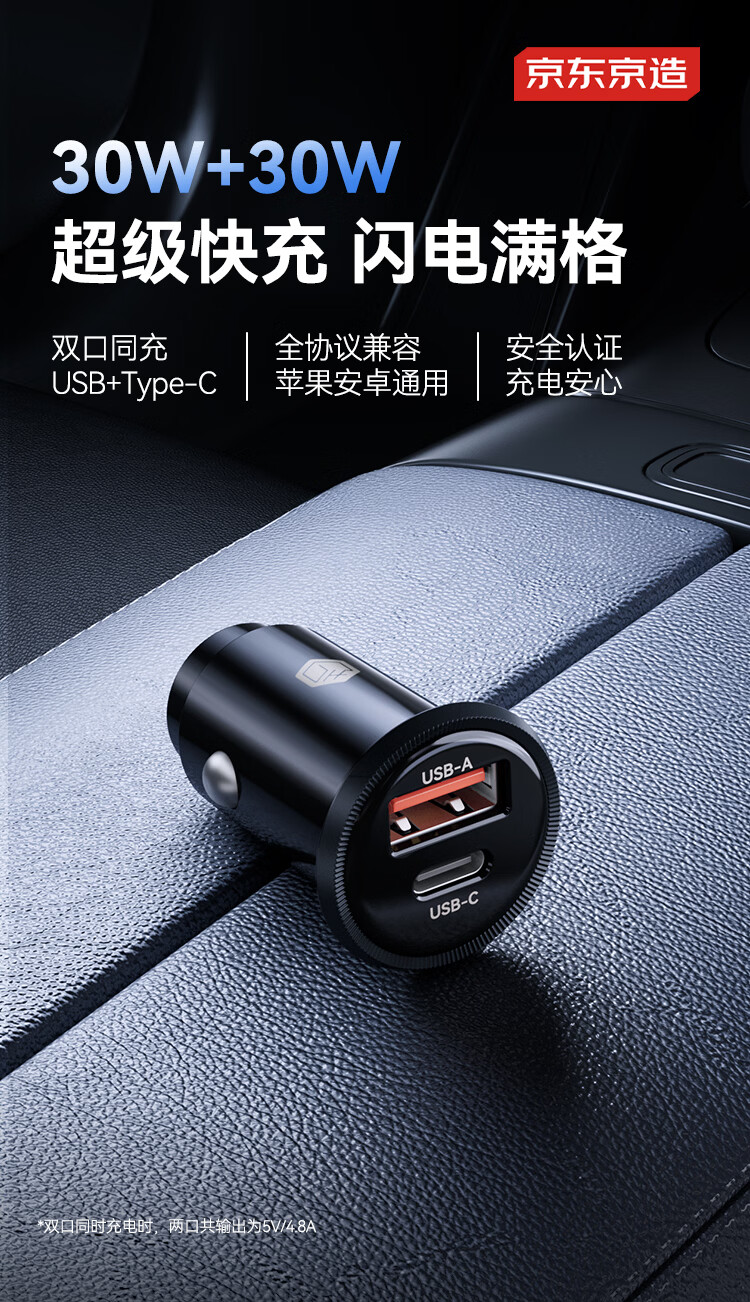 JD Jingzao 136W Super Fast Car Charger 3-in-1 Cigarette Lighter Adapter PD100W Compatible with Apple 17, Huawei, Xiaomi, Laptop, Tablet 3