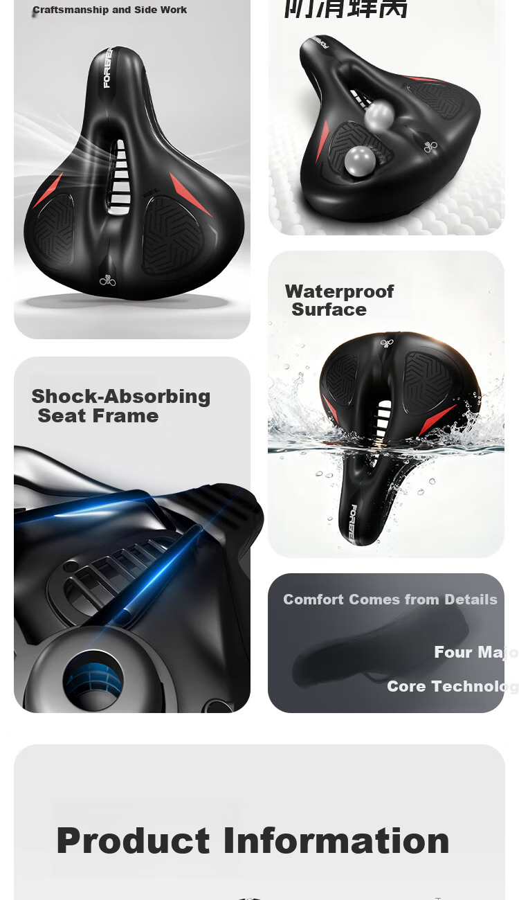 FOREVER Mountain Bike Saddle Ultra-Soft Thickened Universal Comfortable Hollow Breathable Soft Seat Black Blue 2