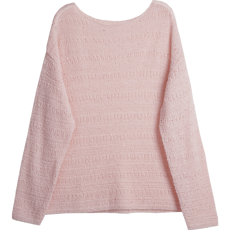 Olrain Oureier Off-Shoulder Hollow Out Loose Pullover Knitwear Women's Spring New Elegant Top Pink M