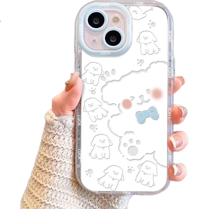 Чехол для iPhone 15 Jiangming с ремешком, тонкий, полноразмерный, с защитой камеры, противоударный, из премиального прозрачного мягкого материала, с милым мультяшным дизайном собаки, для мужчин и женщин