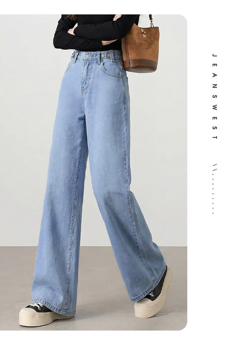 Jeanswest Women's Summer High-Waist Slim Fit Wide-Leg Straight-Leg Jeans Dark Blue M 4