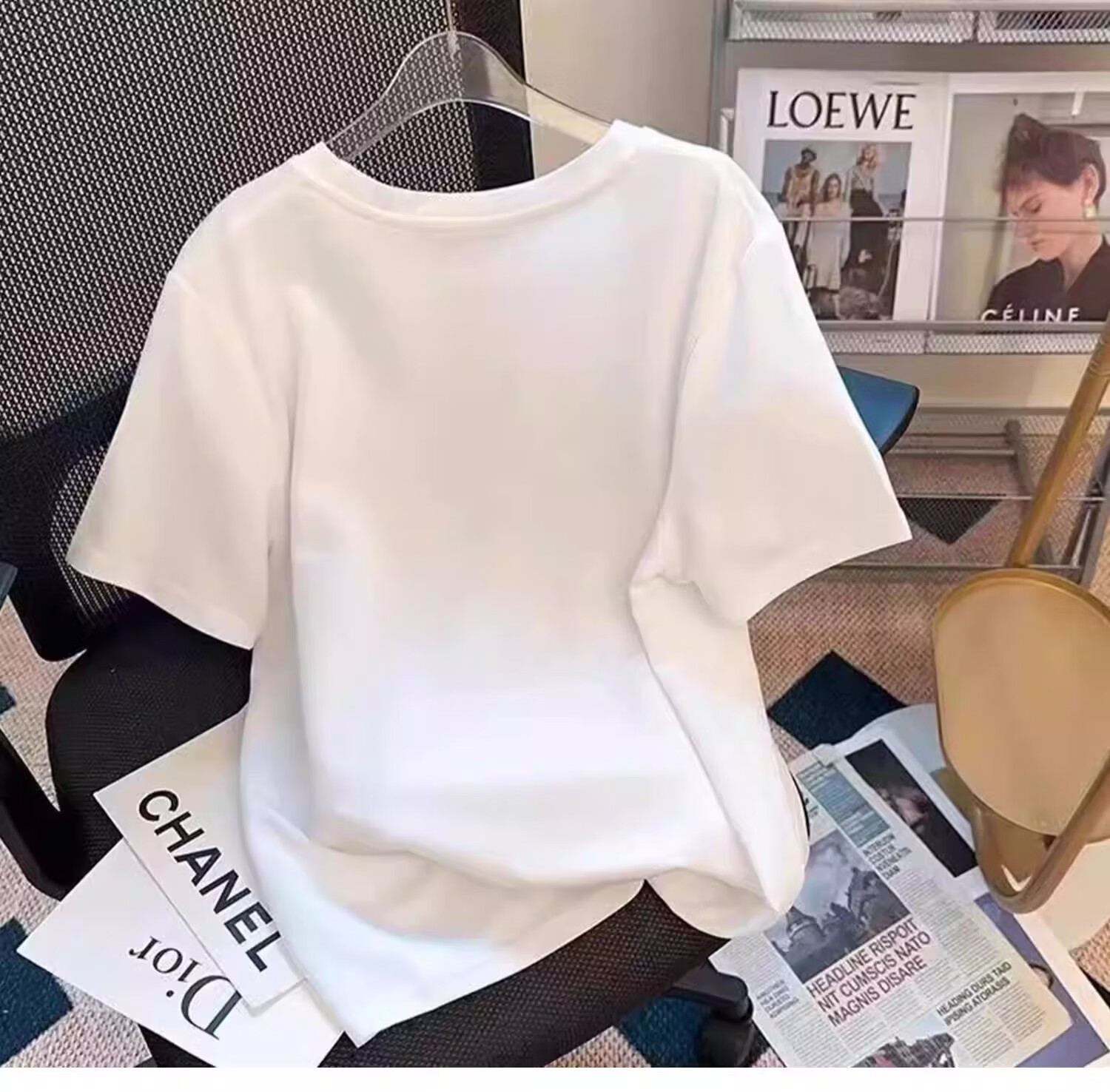 Woodpecker Pure Cotton Short Sleeve T-Shirt Women Spring Summer New Straight Shoulder Round Neck Slim Casual Versatile Half Sleeve Top Black S 3