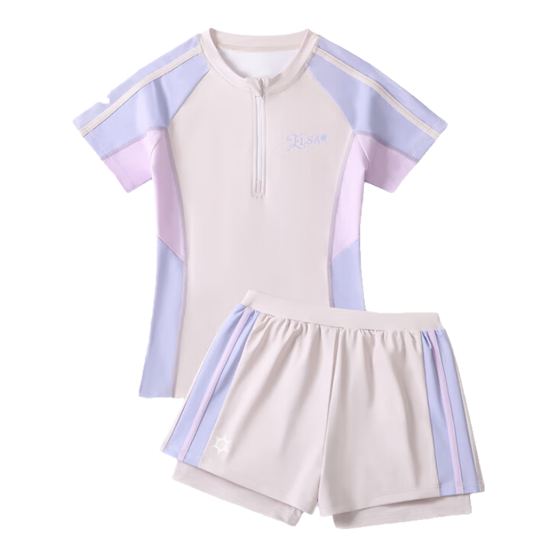 Disney Girls' Swimsuit for Children Ages 6-12, Two-Piece Purple Bathing Suit for Girls, Hot Spring and Swimming Set D35500 Size 130