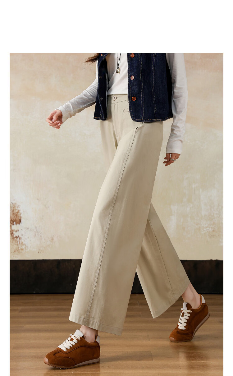 Demana [Brushed 100% Cotton] Spring Intellectual Semi-Elastic Waist Loose Fit Cropped Pants Petite Women's Casual Trousers 5