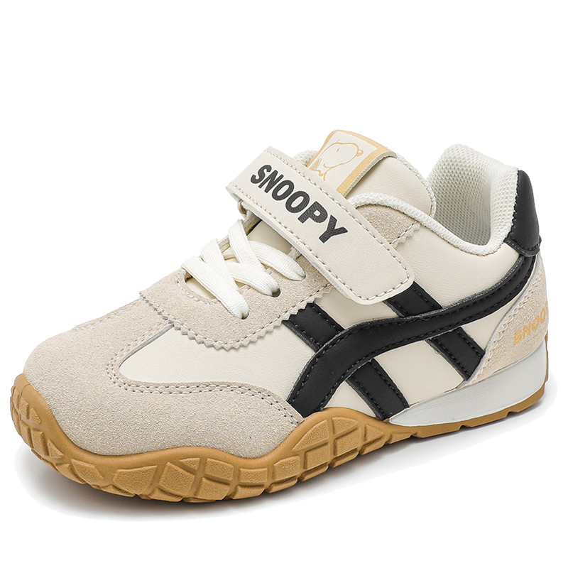 SNOOPY Spring Children's Sports Shoes Soft Sole Girls Running Shoes Boys Casual Versatile Training Shoes 0036 Beige/Black Size 35