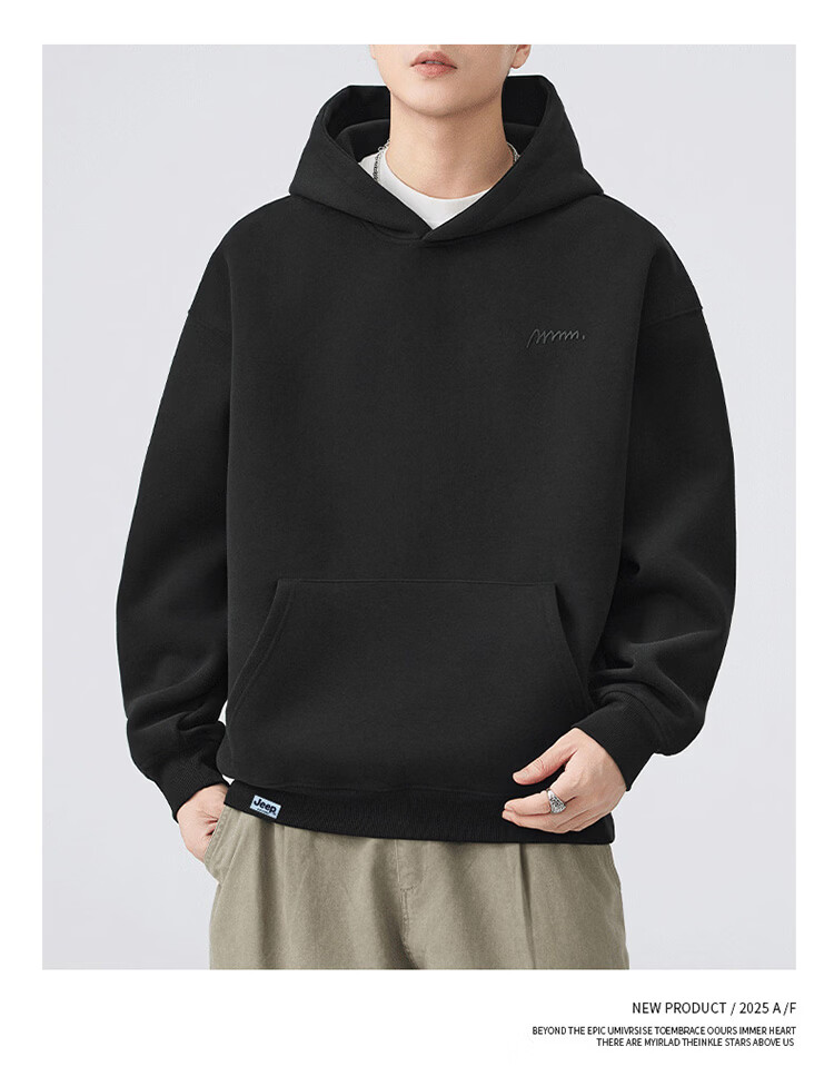 JEEP Men's Hoodie Sweatshirt Spring Autumn Embroidered Loose Fit Black L 5