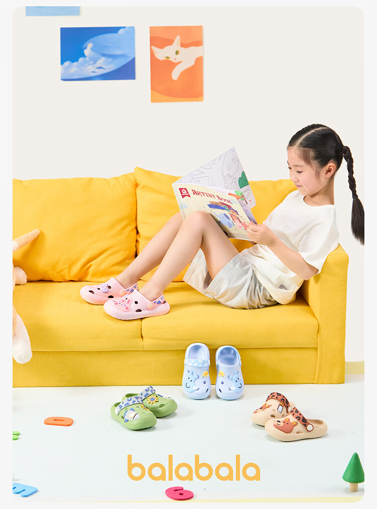 BALABALA Kids Slippers Girls Summer Cartoon Indoor Hole Shoes Cute Breathable Soft Sole Boys Beach Sandals 3