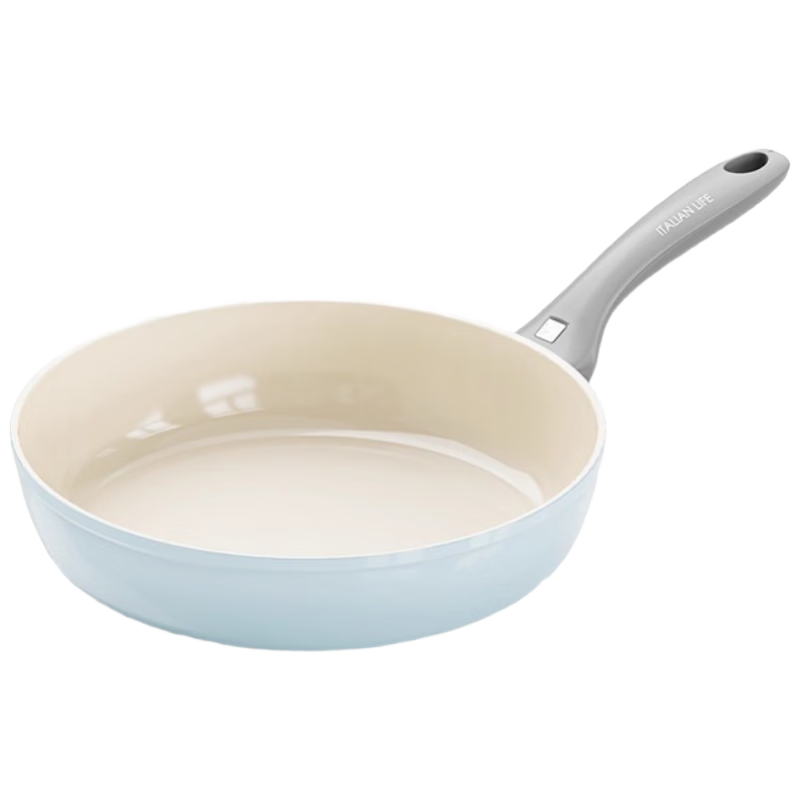 Alluflon Frying Pan Flat Bottom Titanium Ceramic 0-Fluorine Coating Grade 1 Non-Stick Steak Pan Induction Cooker Compatible Blue 28cm