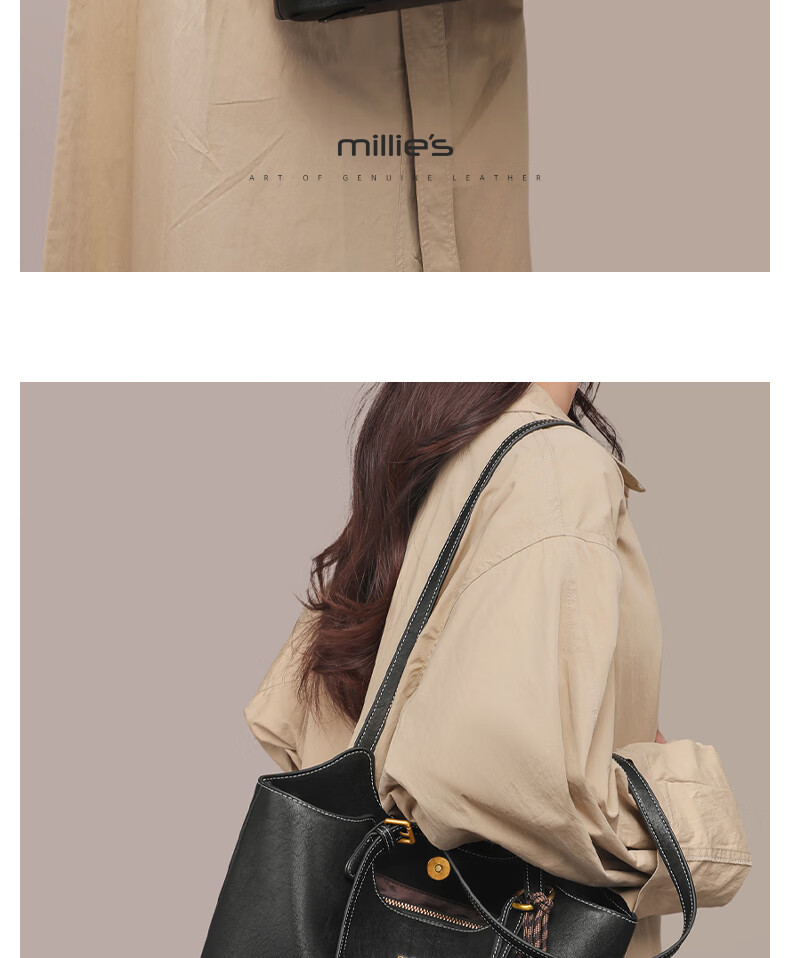 Millies Leather Handbag, Women's Casual Large-Capacity Tote Bag, Light Luxury Shoulder Bag, Practical Birthday And Mother's Day Gift for Mom 6