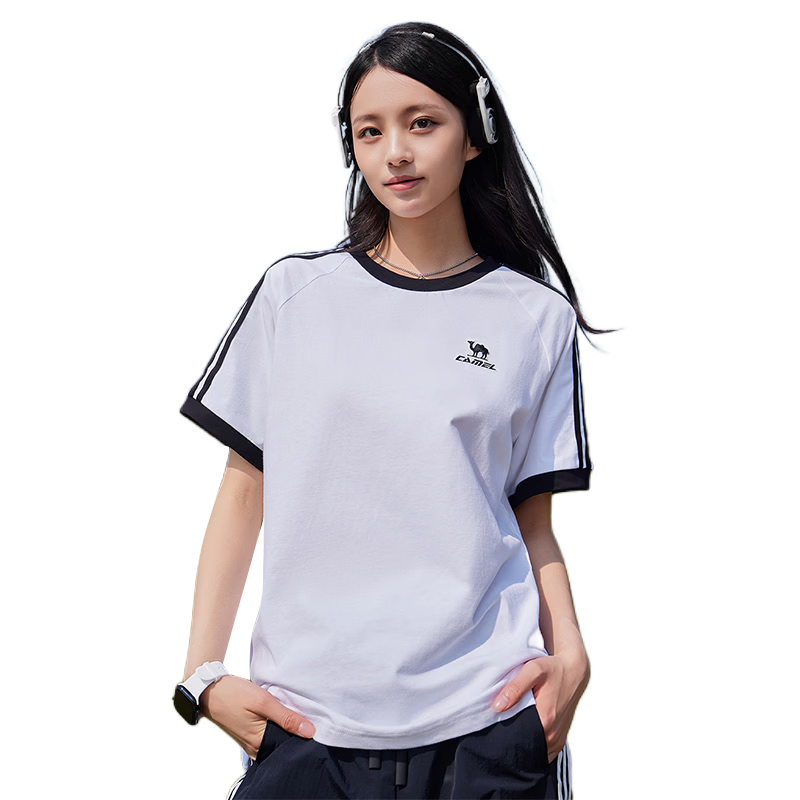 CAMEL Dilireba Same Style Pure Soft Cotton Slim Fit Women's Short Sleeve T-Shirt C26BAXLN092 Boundless White S