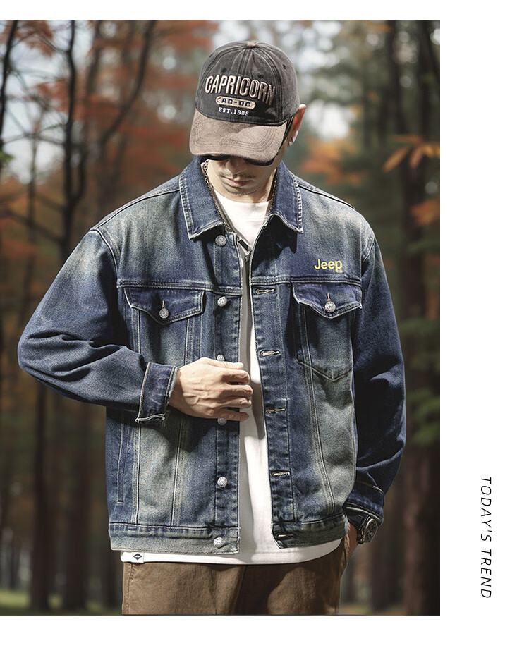 JEEP Spring And Autumn 2026 Men's Denim Jacket, Fashionable Simple Denim Coat, Versatile Stylish Outerwear for Daily Wear 11