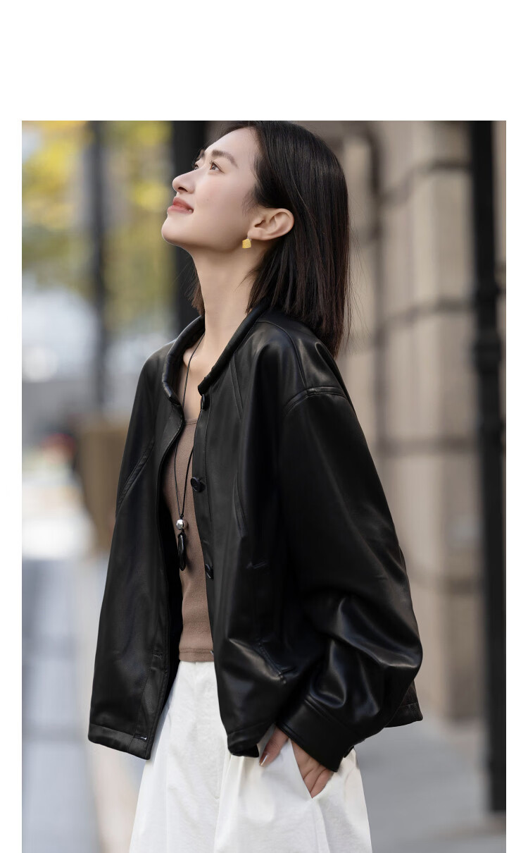 Demana [Eco-friendly PU] Spring Urban Round Neck Structured Quilted Decorative Women's Jacket 12
