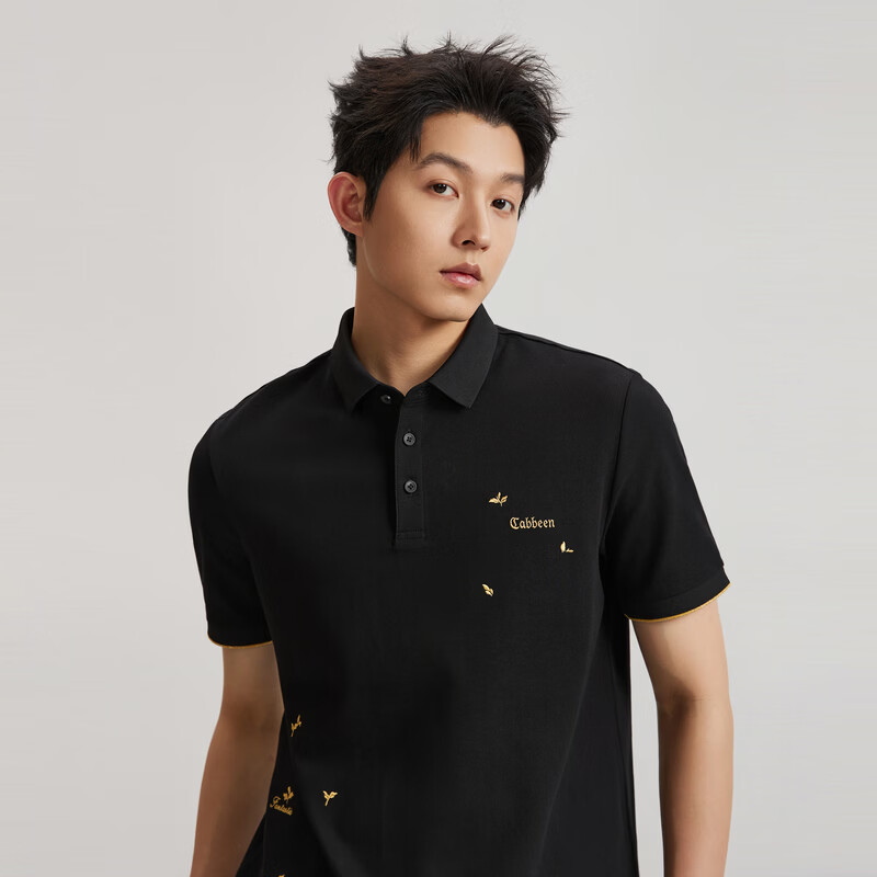 CABBEEN 200G Sorona Cool Touch Pique Polo Shirt Men Gold Plant Embroidery 2026 Spring Breathable Short Sleeve T-Shirt