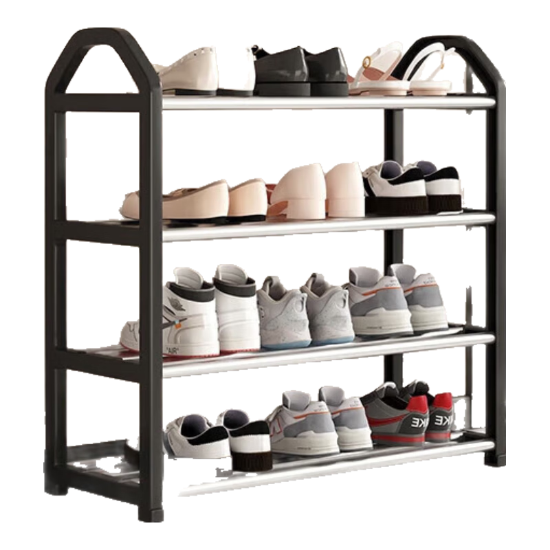 Qianxihuafu Simple Multi-Layer Shoe Rack, Small Household Indoor Entryway Storage Shelf for Dormitory And Rental Apartments, Black, 4 Tiers, 56cm