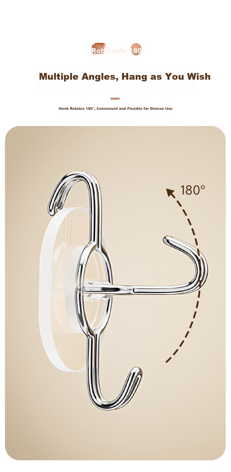 Baicaoyuan Strong Adhesive Hook Stainless Steel No-Drill Heavy Duty Transparent Wall-Mounted Hook for Dormitory Kitchen Bathroom 9