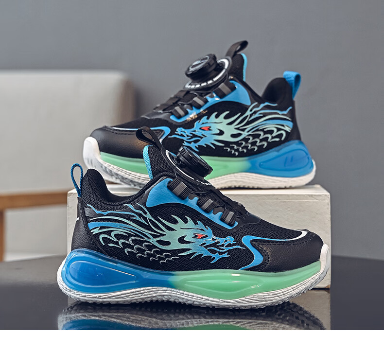 Warrior Boys' Spring Running Shoes Mesh Breathable Rotating Buckle Casual Sports Shoes WZ-2227 Light Blue White Size 34 14
