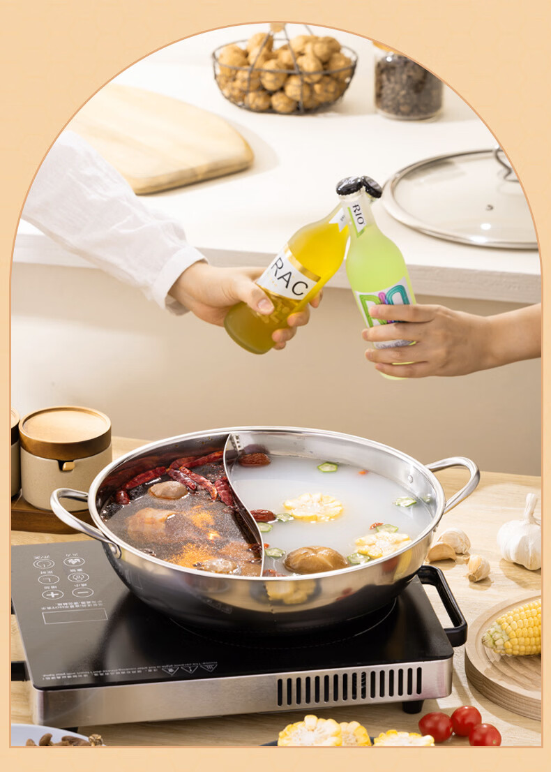 Chufang An Yuanyang Hot Pot Thick Stainless Steel Large Capacity Soup Pot 34cm Compatible with Induction Cooker and Gas Stove 3