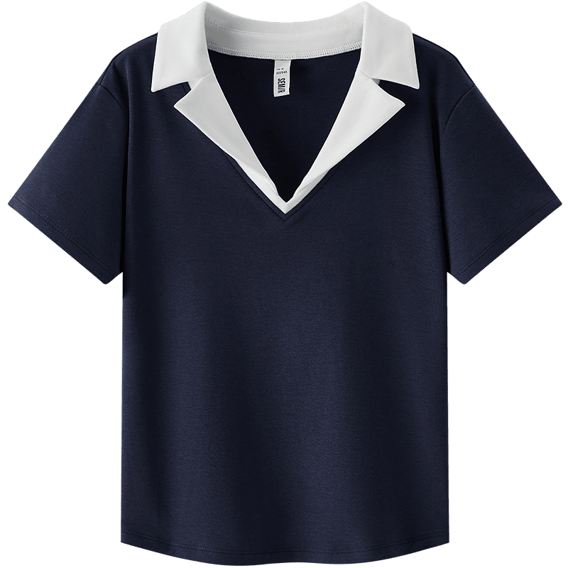 Semir Women's Summer Short Cool Color-Block Polo Shirt with Blazer Collar Slim Pullover 2026 Top 109326115006