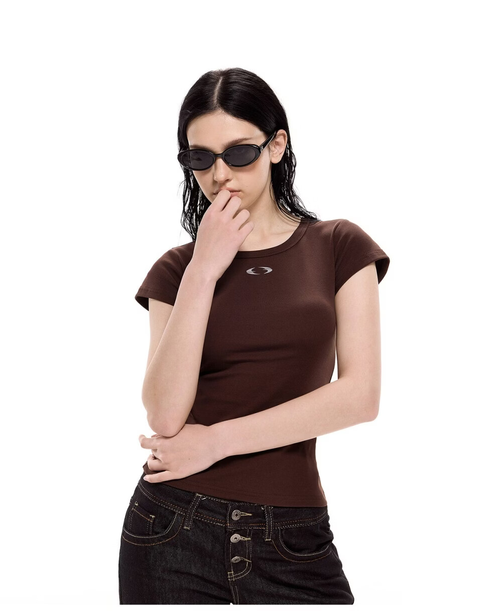 ICH MODE Women's American Slim Fit Short Sleeve T-Shirt Summer New Trendy Crop Top Black S 23