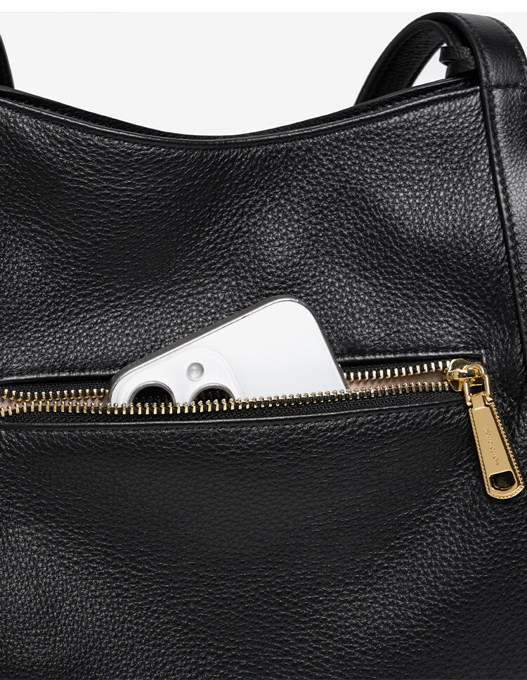 Pierre Cardin Women's Bag 2026 New First Layer Cowhide Large Capacity Commuter Tote Bag Women's Day Gift Black Gift Box Set 4
