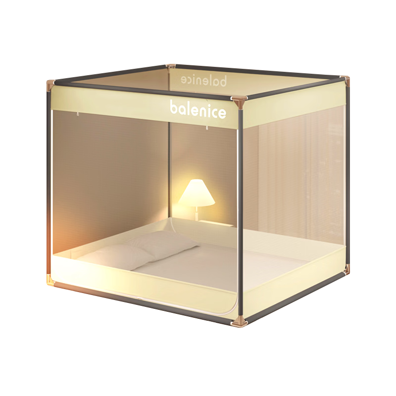 MUJI Mosquito Net 1.8x2m Bed Household Anti-Fall Baby Three-Door Mosquito Fence Thickened Frame Dense Mesh Beige