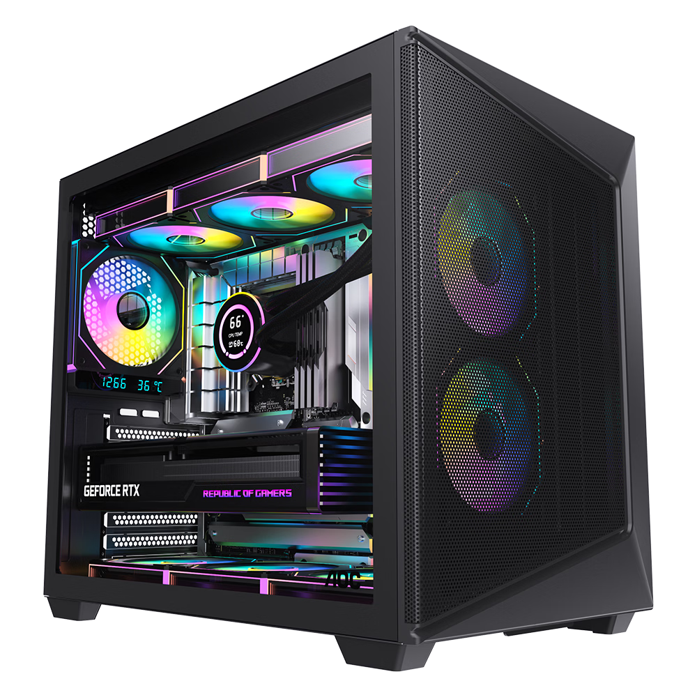AOC Storm CG465B Black Gaming PC Case with Side Tempered Glass, High Transparency Tempered Glass, Supports ATX Motherboard, 360mm Water Cooling, 12 Fan Slots