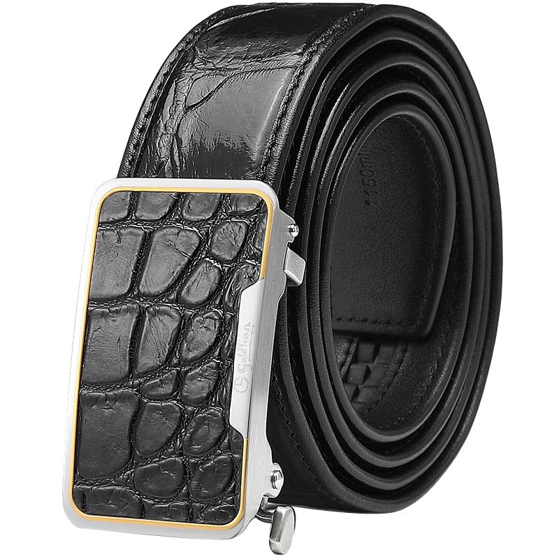 Goldlion Leather Belt, Alligator Skin, Stainless Steel Buckle, High-End Wooden Gift Box, Birthday Present