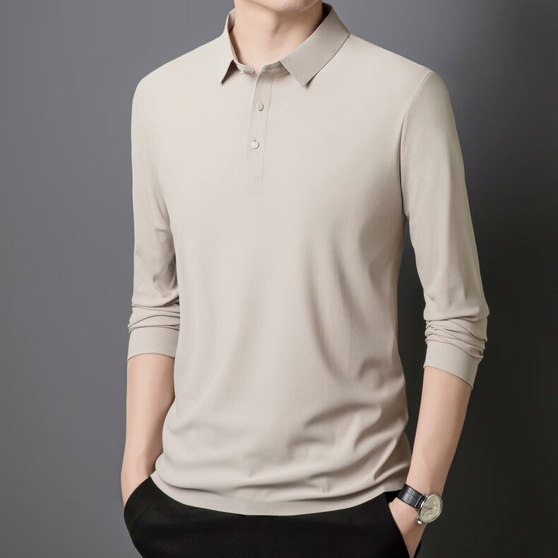 Hodo Men's Long Sleeve T-Shirt Summer Ice Silk Polo Shirt Wrinkle-Resistant Breathable Casual Top White M 26