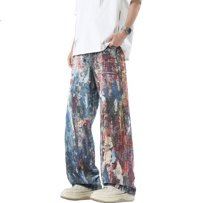 Джинсы MMOPTOP American High Street Graffiti Dopamine мужские прямые, осень-зима, MNZK40, темно-синие, размер M