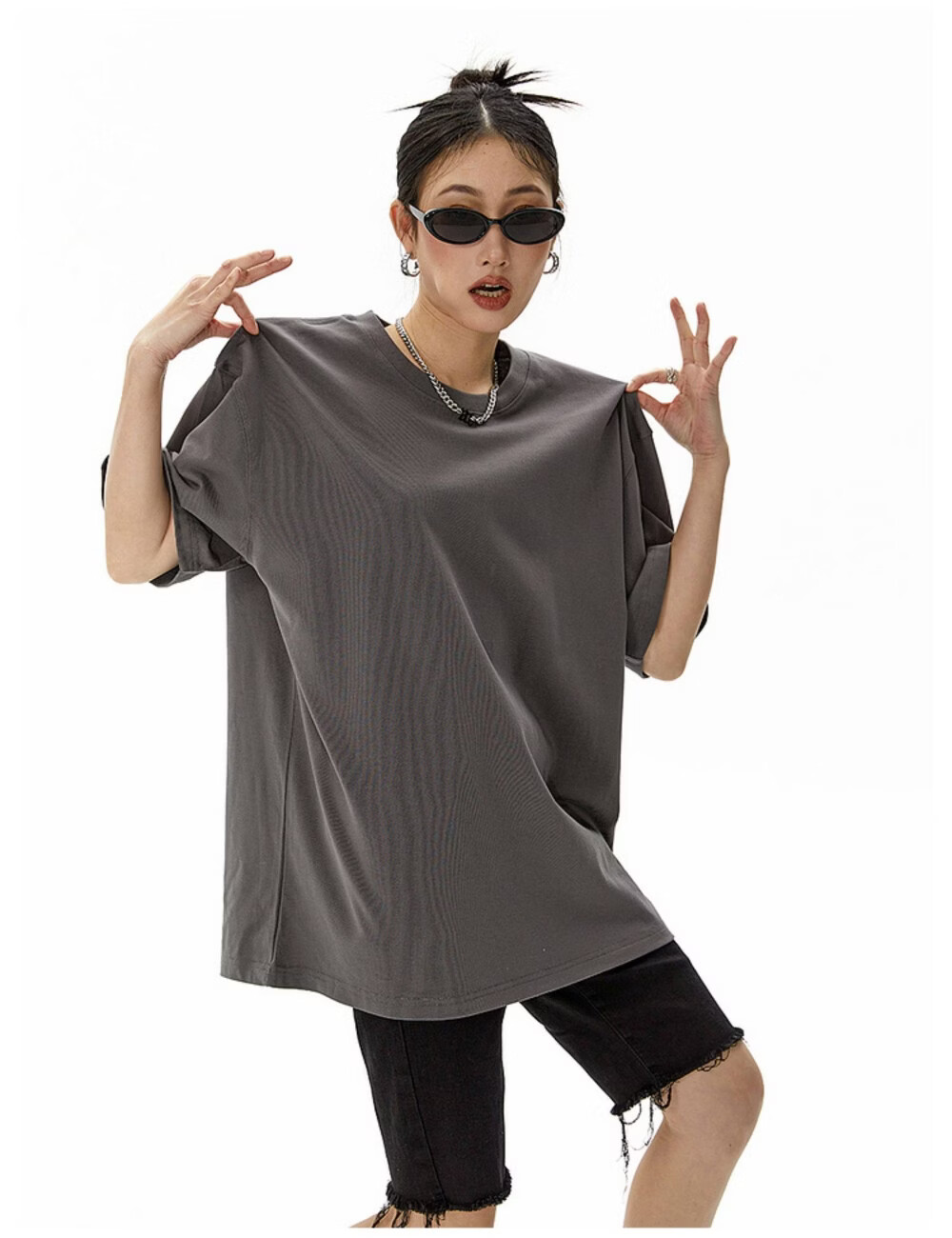 ICH MODE American Style Heavyweight 300g Solid Color Short Sleeve T-Shirt Women Summer New Loose Fit Versatile Half Sleeve Top White M 2