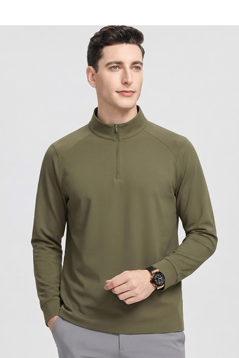 FIRS [7A Antibacterial] Men's Spring and Autumn Half-Zip Business Casual Pullover Long Sleeve T-Shirt 13