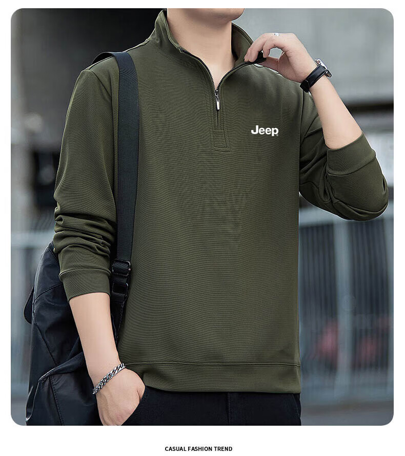 JEEP Men's Sweatshirt, Spring And Autumn Long-Sleeve T-Shirt, Casual Loose-Fitting Top, Undershirt for Fall, Army Green, XL 7