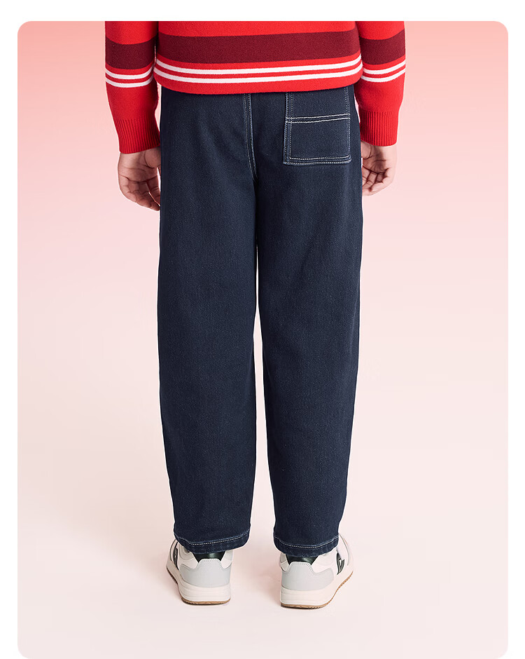 Balabala [balaOne] Boys' Fleece-Lined Denim Pants Lyocell Red New Year Celebration Trousers 5