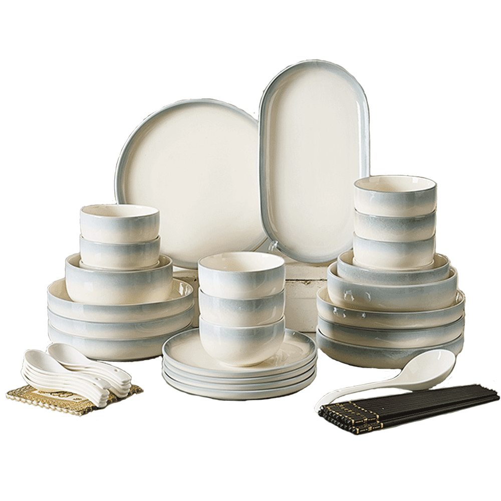 Mose Underglaze Color Ceramic Bowl And Plate Dinnerware Set for Home, Elegant Ceramic Tableware Complete Gift Box Set, Housewarming Gift, 66 Pieces