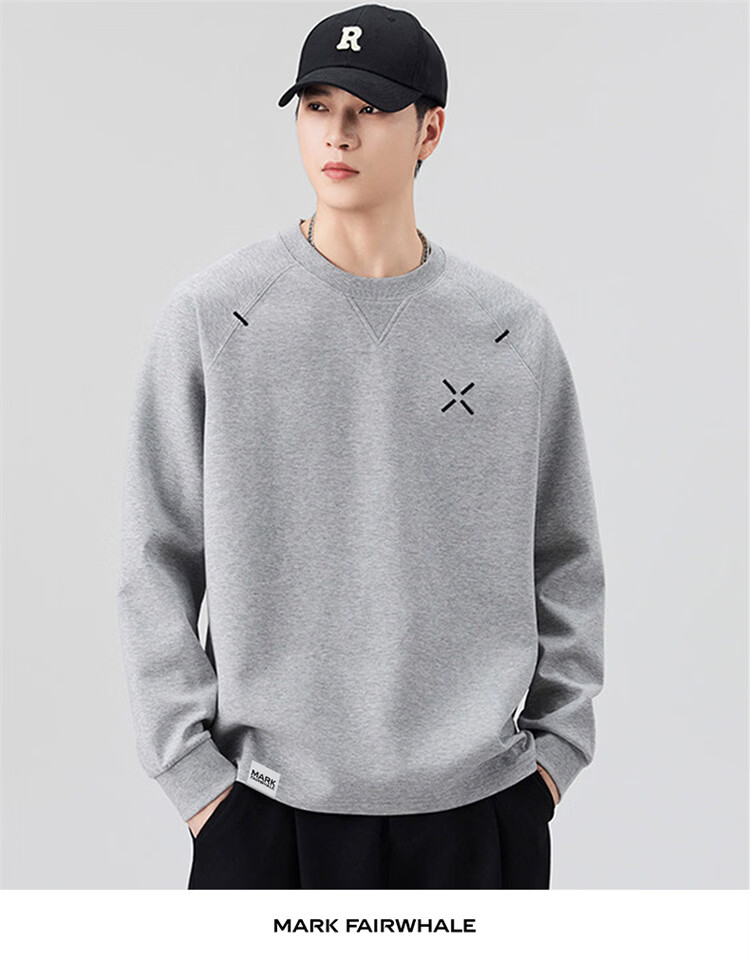 MARK FAIRWHALE Men's Long Sleeve T-Shirt Spring Autumn American Style Casual Loose Sweatshirt Black 2XL 14