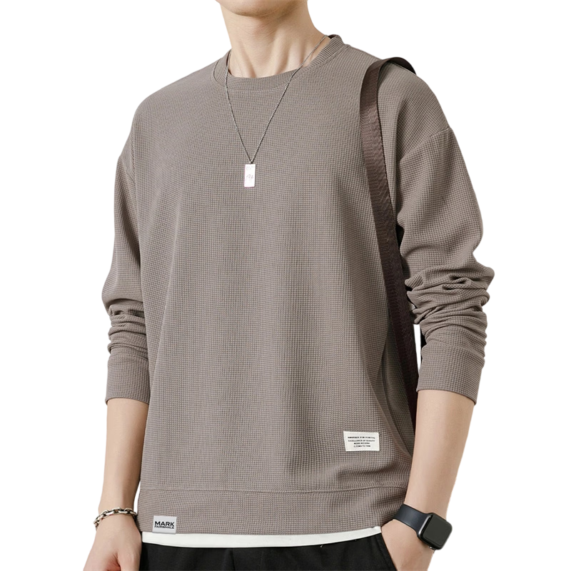 MARK FAIRWHALE Men's Spring and Autumn Waffle Knit Casual Crew Neck Long Sleeve T-Shirt White XL